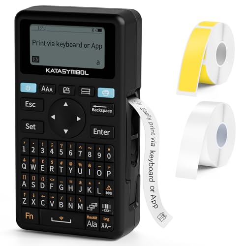 SUPVAN Label Maker E11 with 1 Roll Yellow Continuous Label & 1 Roll White Continuous Label