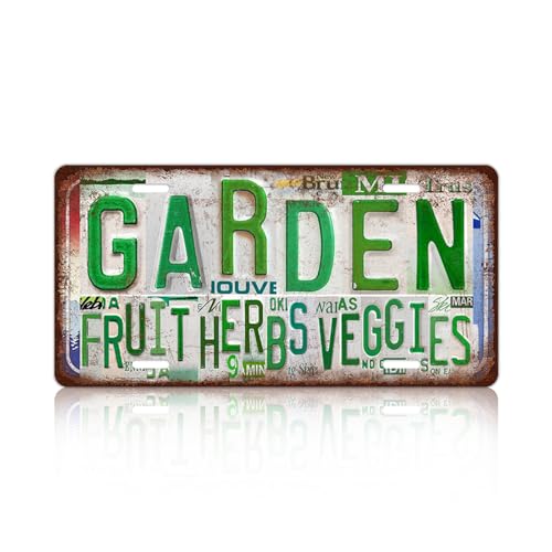 Vintage Garden Metal Tin Sign License Plate Wall Decor for Garden Lover 12 x 6 Inches - fruit herbs veggies
