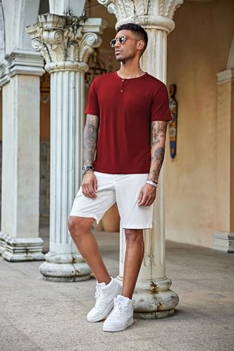 coofandy men39s 3 pack henley shirts short sleeve casual basic tees classic henley summer solid t shirts with pocket