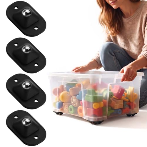 Image of Self Adhesive Mini Caster Wheels, Peel And Stick Small Rolling Wheels, Compact Swivel Casters for Storage Bins, Cabinets, Drawers, Organizers and Household Containers (Black Single Ball- 4PCS)