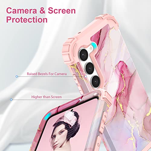 Pixiu For Samsung Galaxy S23 Plus Case With 2Pcs Tempered Screen Protector&1 Pcs Len Camara Protector, Heavy Duty 3 Layer (Silicone+Plastic) Shockproof Full-Body Protective Sturdy Hybrid Marble Case #TOP6