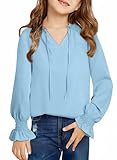 DOKOTOO KIDS Girls Cute Smocked Cuffs Chiffon Tops Fall Casual V Neck Blouse...