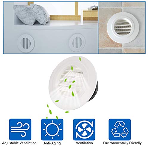 Image of SDTC Tech 6 Inch Round Air Vent ABS Louver Grille Cover with Built-in Screen Mesh Detachable Soffit Air Exhaust Vent for Bathroom Kitchen Bedroom Office