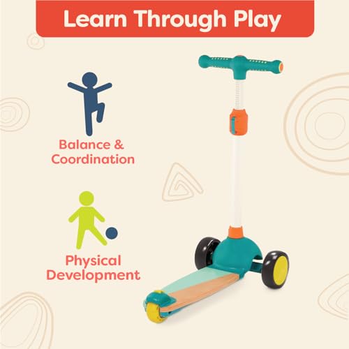 B. toys – Wood Kids Scooter – Adjustable Height & Light-Up Wheels – 3-Wheel Scooter – Solid Wooden Deck – 3 Years + – Scooter Fun