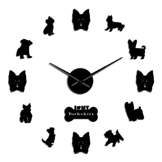 mazhant Yorkshire Terrier Mute Wanduhr med gör-det-själv spel Wandaufkleber Big Hands rahmenlose Riesenwanduhr Pet Shop Yorkie Besitzer Geschenk-27"
