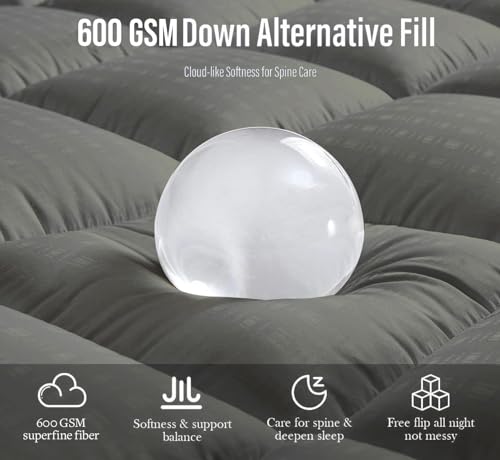 Image of Cloth Fusion 600 GSM Mattress Topper King Size Bed, Extra Thick 2 inch Bed Topper for Improved Sleep Quality and Enhanced Comfort (75x72 inches, Grey)