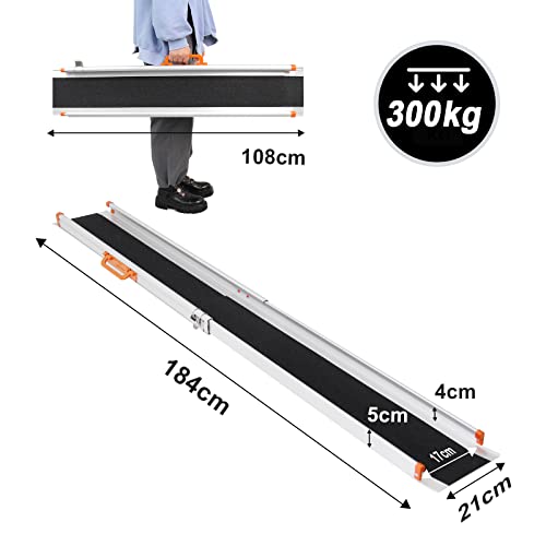 LIEKUMM 2 x 107,5-183 cm Rollstuhlrampe für Treppen, 300 kg Tragkraft Rollstuhlrampe für Rollstuhl & Scooter, Auffahrrampe für Türschwellen, Bordsteine, Stufen, Elektro-rollstühle, Fahrräder – Bild 3