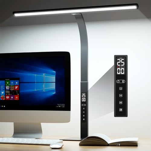 Lampada da scrivania per ufficio: lampade da scrivania a LED con orologio e timer pomodoro da 25 minuti, 5 modalità di colore x 5 livelli di luminosità, lampada monitor regolabile in altezza per