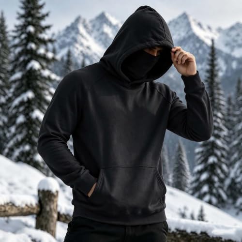 Mens Pullover Hoodie Face Cover Kangaroo Pocket Casual Outdoor Sweatshirt - image 9