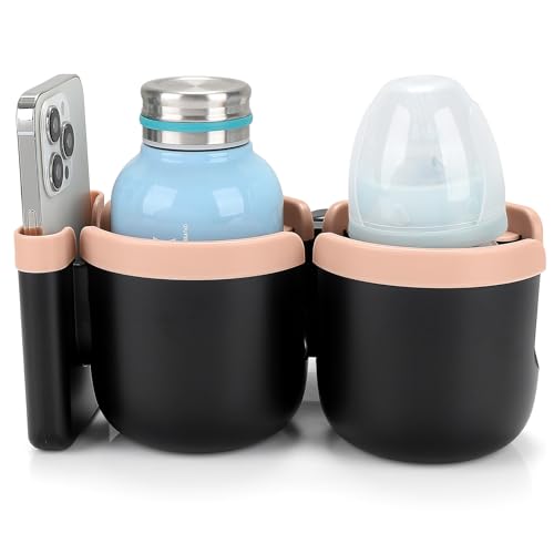 Image of Accmor Stroller Cup Holder with Phone Holder, Bike Cup Holder, Universal Cup Holder for Uppababy Nuna Doona Strollers, 2-in-1 Cup Holder for Walker, Wheelchair, Scooter
