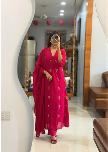 Image of ANNI Designer Women's Rayon Viscose Straight Kurta Set with Pant and Dupatta | Stylish Long Kurti Dress for Festive, Party, and Ethnic Wear
