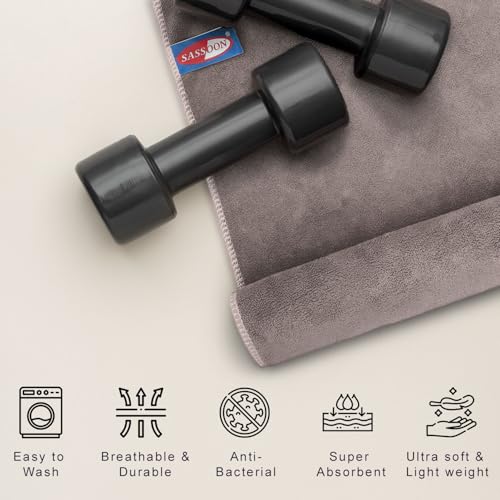Image of Sassoon Microfiber Gym Towel (Set of 2, Sandstone) in 450 GSM for Men & Women Super Soft Towel, Fast Drying & Light Weight Ultra Absorbent Sports Towels, Use for Body and Face During Work & Travel