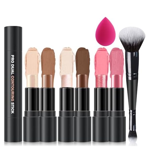LZXLUKGIR 6 Colors Cream Contour Stick Makeup Contour Kit,Double-ended Cream Bronzer Stick,Highlighter Stick,Cream Blush Stick,Lightweight Contour Makeup Kit for Beginners - Set A