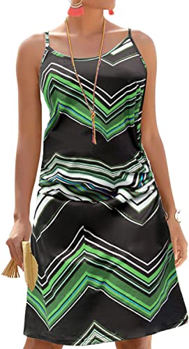 Davicher Damen Lange Kleid ärmellos Sommerkleid Partykleid Elegant Wellenmuster Kleid Strandkleid Leicht Freizeitkleid Cover