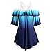 Produktbild MRULIC Damen T-Shirt GroßE GrößEn Kurzarm Schulterfrei Tie Dye Drucken Farbverlauf Oberteile Sommer Pullover Lose LäSsige Tops(Blau,3XL)