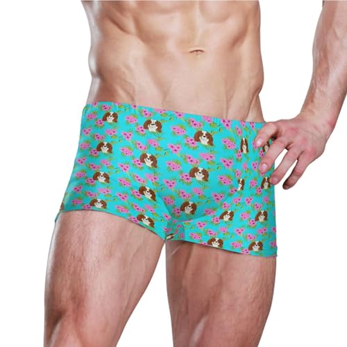 Puppy Dog Flowers Floral Mens Swim Trunk Swimwear Bathing Suit Swim Brief Square Leg Board Short S B04052443