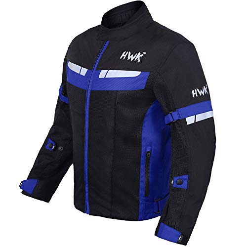 Hwk Mesh Motorcycle Jacket Riding Air Motorbike Jacket Biker Ce Armored Breathable (Large, Blue) #TOP1
