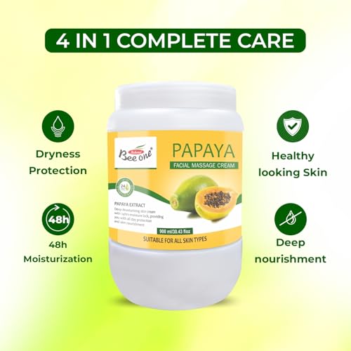 Image of Beeone Papaya Facial Massage Cream 900 ml | Enriched with Papaya Extract for Skin Brightening & Smooth Texture | Deep Moisturizing Face & Body Cream | Hydrating, Nourishing | All Skin Types