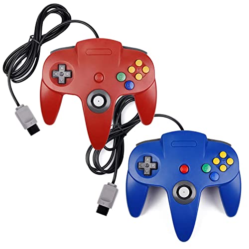 2 Pack N64 Controller, Classic Retro Wired N64 64 Bit Gamepad Joystick for Ultra 64 Video Game Console N64 System (Blue+Red