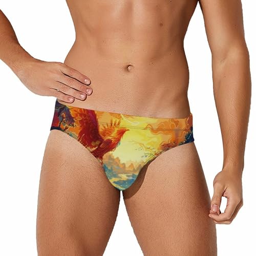 Flying Dragon Phoeniix Bird Mens Swim Briefs Quick Dry Swim Trunk Bikini Underwear Swimsuit XL