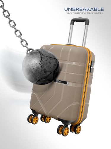 Image of Safari Broadway 8 Wheels 55cm Cabin Size Trolley Bag, Hard Case Polypropylene, 360 Degree Wheeling Carry-on Luggage for Men & Women, Suitcase for Travel, Trolley Bags for Travel, Fossil