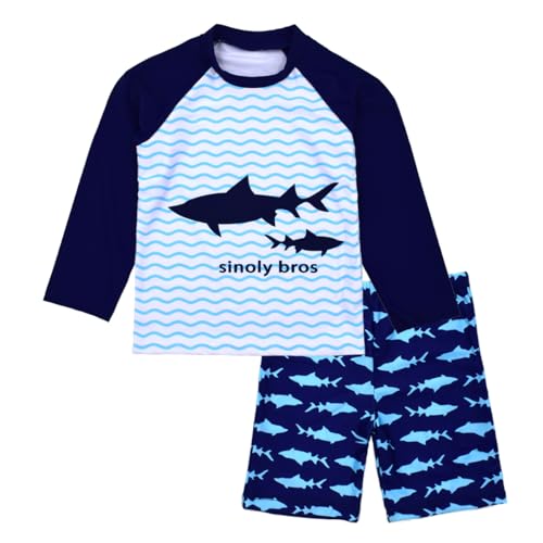 Image of Boys Two Piece Rash Guard Swimsuits Kids Long Sleeve Sunsuit Swimwear Sets
