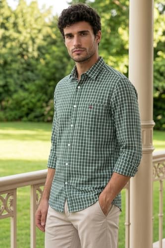 Image of Louis Philippe Men's Slim Fit Premium Cotton Easy Care, Soft Handfeel Full Sleeve Checks Casual Shirt