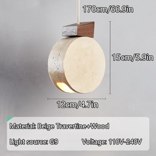 Lámparas colgantes wabi-sabi de travertino beige y madera para pasillos 6