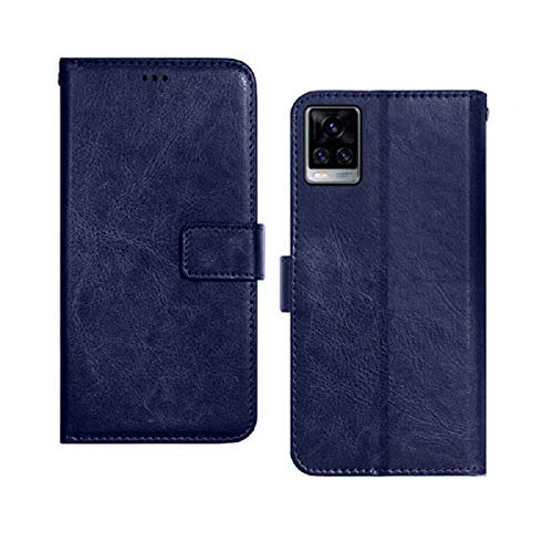 Image of COVERBLACK Vintage Leather Wallet Pocket Flip Cover for Vivo V2059 / Vivo Y73 - Navy Blue