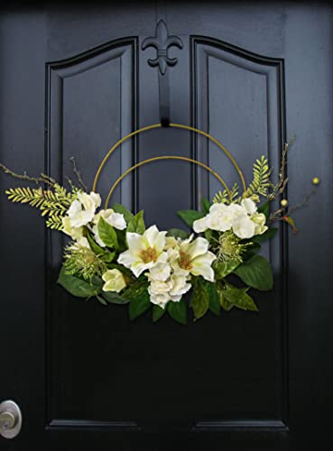 Spring Wreath For Front Door, Hydrangea Door Wreaths With White Lily Flowers, Artificial Summer Wreath Green Wreath For Outdoor Farmhouse Home Wall Kitchen Window Decor(28" Lx14 W, White) #TOP1