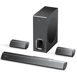5.1 Dolby Audio Sound Bar for 4K & Smart TV, Surround Sound System for TV, Home Theater Sound Bar with Wireless Subwoofer, 2 Surround Speakers, 12-level Adjustable Bass and Treble, HDMI ARC Soundbar
