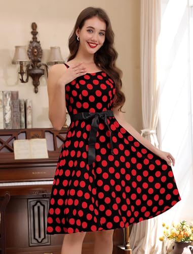 Image of Women Vintage Polka Dot 1950s Rockabilly Halter Audrey Dress Retro Floral Evening Cocktail Swing Dress