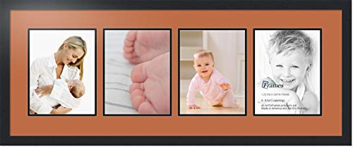 ArtToFrames Collage Photo Frame Double Mat with 4-8.5x11 Openings with Satin Black Frame and Red Orange mat.