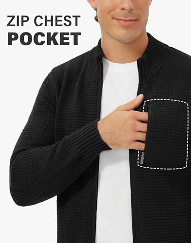 Pioneer Camp Men's Full Zip Up Cardigan Sweater Stand Collar Regular Fit Chest Pocket Knit Sweaters Casual 3 Pockets3