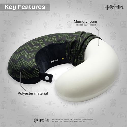 Image of Nasher Miles x Harry Potter Slytherin Memory Foam Neck Pillow for Travel, Removable Washable Polyester Cover with 360 Stable Neck Support (Black & Green)