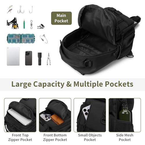 CamGo Small Tactical Sling Bag One Strap Crossbody Fishing Shoulder Pack Molle Backpack for Sport Daily (#02-Black)3