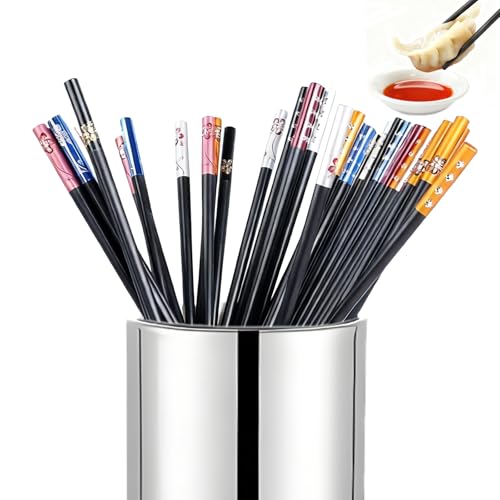 LIANRISES 10 Paia Bacchette Sushi, Bacchette Cinesi Coreane Giapponesi, Fibra Di Vetro, Riutilizzabile, Lavastoviglie, Sicuro, Nero, Antiscivolo, Per Pasta, Riso