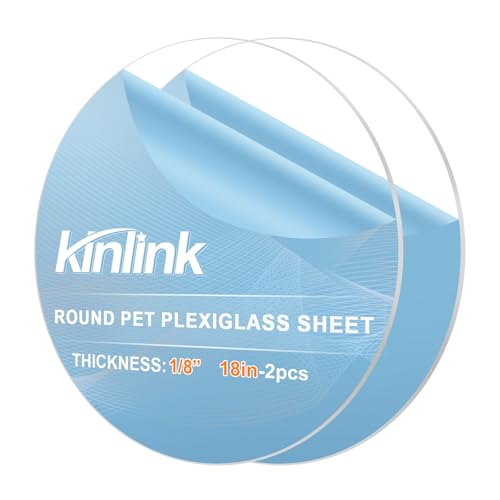 Image of KINLINK 18in Plexiglass Sheets 1 /8 inch Thick, 3mm Clear Circle PET Plastic Sheet for DIY Project, Craft, Cake Disk, Table top, Acrylic Sign and Wedding Invitation 2 Pack