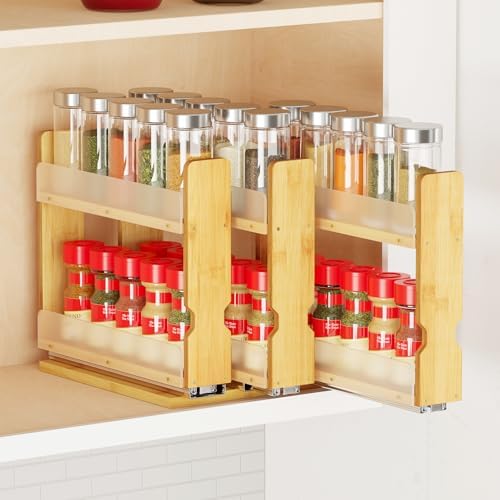 SpaceAid Bamboo Pull Out Spice Rack Organizer for Cabinet, Heavy ...
