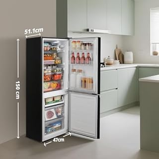 Comfee' RCB169DK2(E) Réfrigérateur avec Congélateur/Hauteur 150 cm/Low Frost/Température Réglable du Réfrigérateur/Lumière LED/195 kWh/an/115L Réfrigérateur/59L Congélateur/Noir