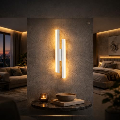 Arcadia Aplique Pared Interior - Lámpara LED Moderna 16W 2000 Lúmenes 4500K Luz Blanca Natural - Iluminación Salón, Baño, Cocina, Dormitorio y Pasillo - 48 cm (1 x Blanco)