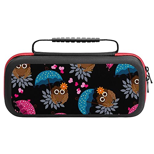 Búho y paraguas portátil bolsa de almacenamiento para Nintendo Switch Lite y accesorios de viaje impreso Cover