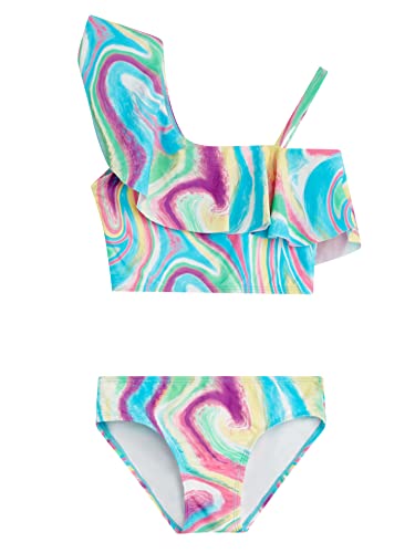 Kanu Surf Girls' Avery UPF 50+ Beach Sport One Shoulder Tankini, Waverly Multi, 14