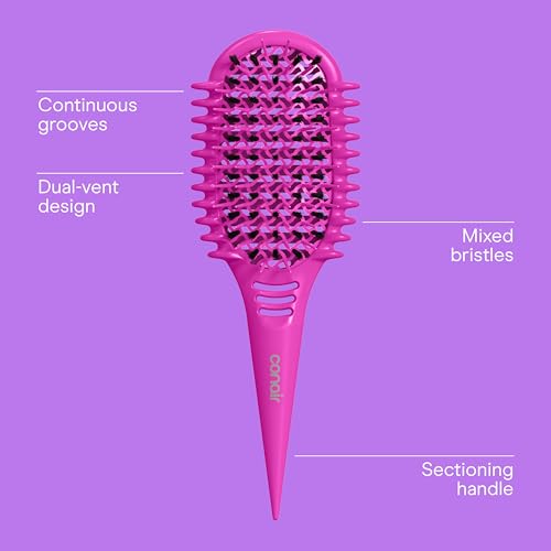 Image of Conair Curl Define Pro Detangler Brush for Curly Hair, Dual-Vent Design with Continuous Grooves, Mixed Bristles for Frizz-Free Detangling, Smoothing, and Curl Definition, Hot Pink