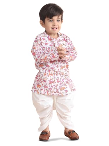 Image of POLKA TOTS Premium Cotton Dhoti Kurta Set for Kids Boys | Traditional Angrakha Style Ethnic Wear for Boys | Kurta Dhoti Set for Kids | Festive & Wedding Clothing Set for Baby