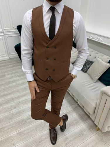 3 Piece Men's Suits Slim Fit Double Breasted Suit for Men Two Button Solid Blazers Vest Pants Set Formal Wedding Suit3