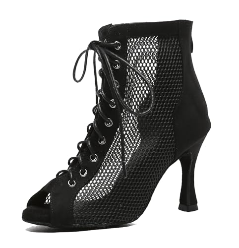 Image of Dance Practice Shoes for Women Mesh Ballroom Sandals Heels Party Prom Ankle Booties with Zip