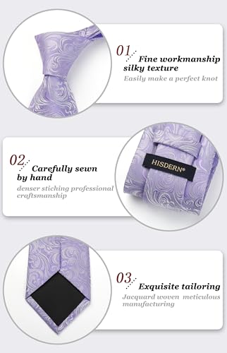Image of HISDERN Extra Long Ties for Men Classic Floral Tie and Pocket Square Elegant Silk Necktie Handkerchief Set Wedding Party