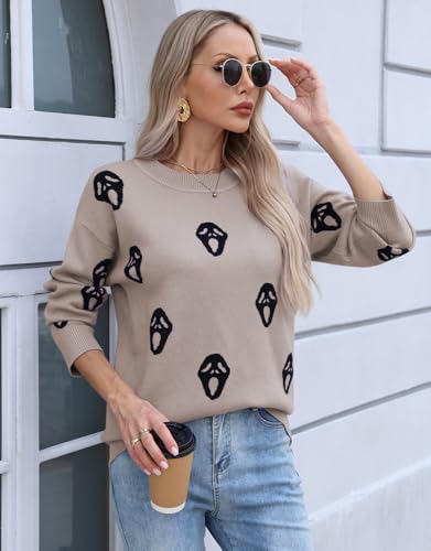 Image of Womens Cute Heart Sweater Crew Neck Long Sleeve Pullover Valentines Sweater