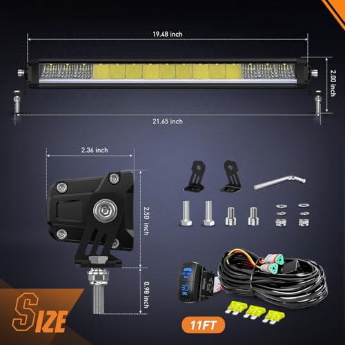 Image of Nilight LED Light Bar with Amber DRL 19.5 Inch 75W Single RowLight | Offroad Light Anti-Glare Flood Spot Combo Slim Light Bar IP68 w / 16AWG DT Wiring Kit for Pickup Truck SUV 4x4 Jeep
